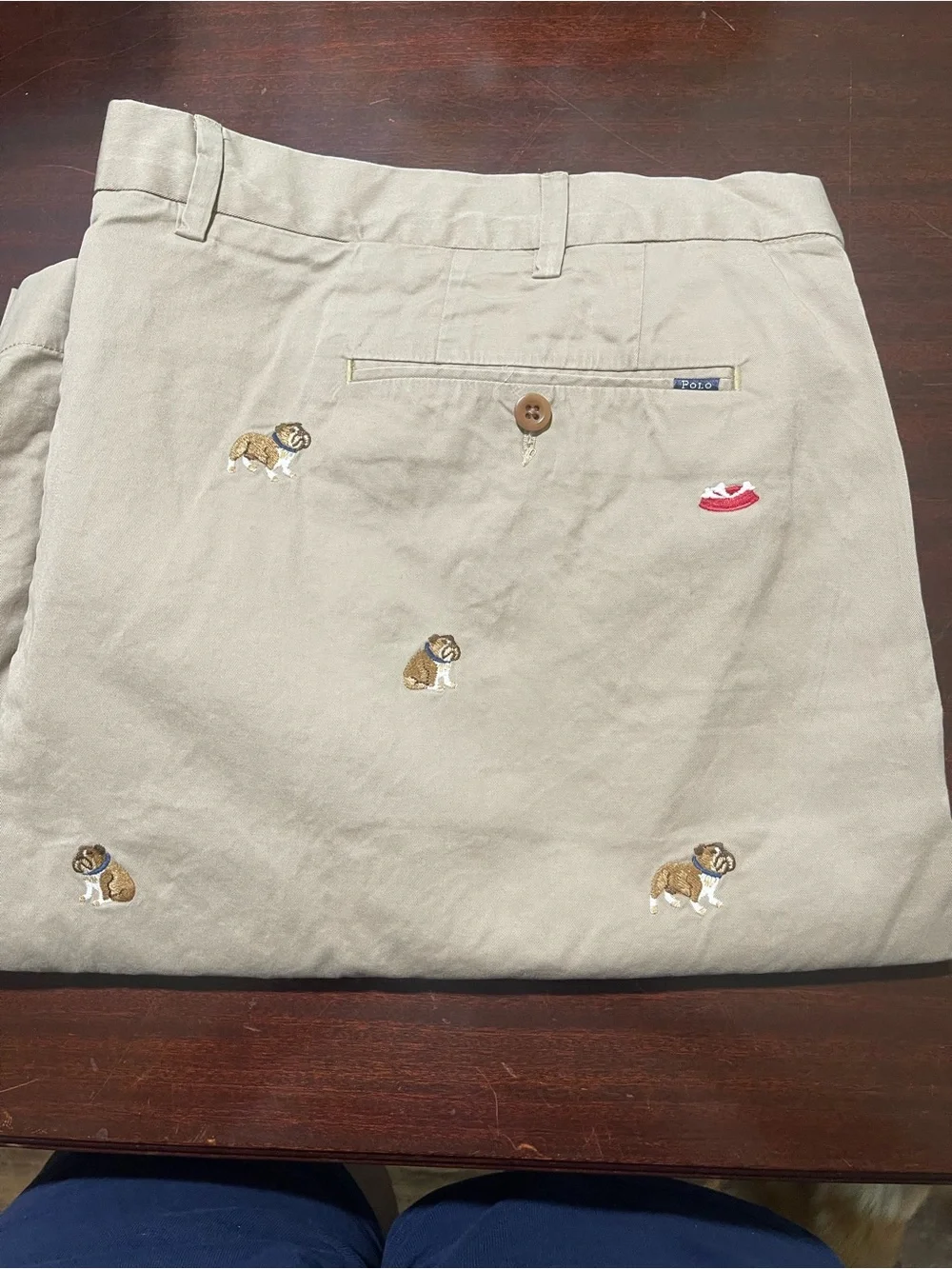 Polo by Ralph Lauren Embroidered Khaki Shorts with Dog Motifs